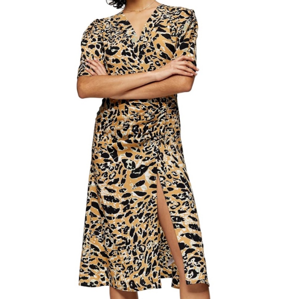 Nwt Topshop Leopard Print Mock Wrap Midi Dress - image 3